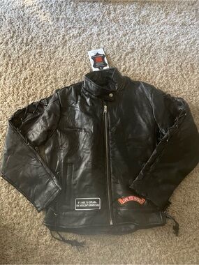 Black Faux Leather Bomber Jacket with Lace-Up Sleeves